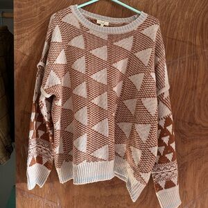 Easel Triangular Patterned Brown and Cream Sweater